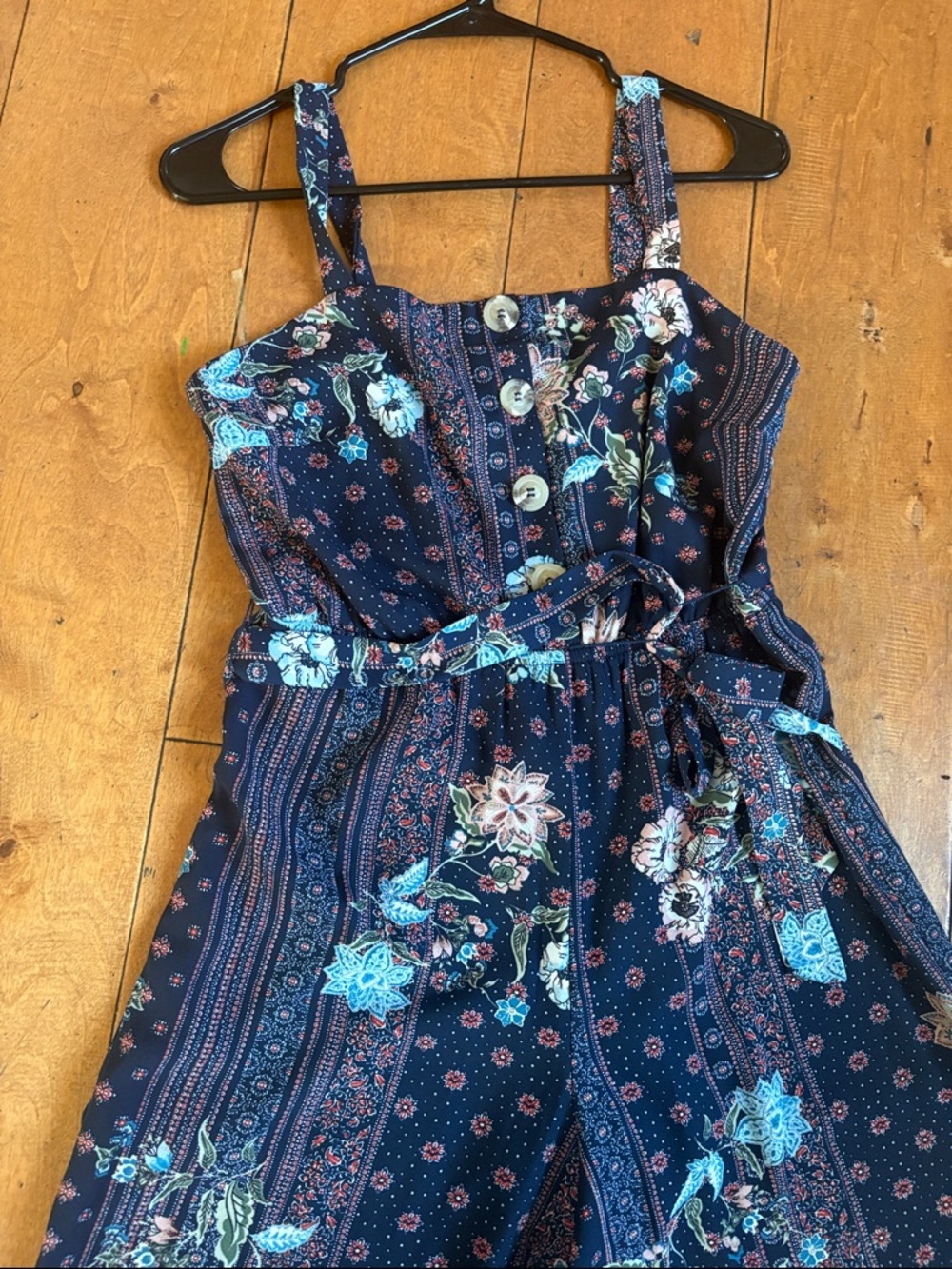 AUW Navy Floral Boho Jumpsuit with Wooden Buttons - Picture 5 of 6